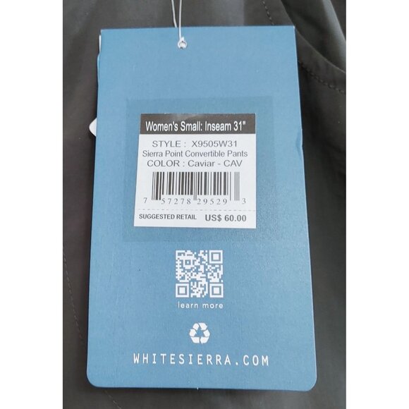 WHITE SIERRA Womens Small Sierra Point Convertible Pants Caviar NEW - Picture 6 of 8